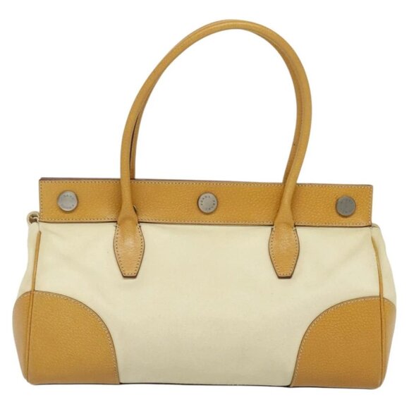 PRADA 2way Hand Bag Canvas Leather Beige Silver Auth - Picture 7 of 16